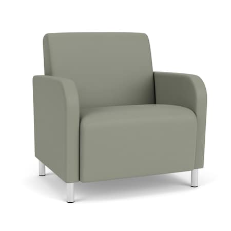 Lesro Siena Lounge Reception Wide Guest Chair, Brushed Steel, OH Eucalyptus Upholstery SN1201